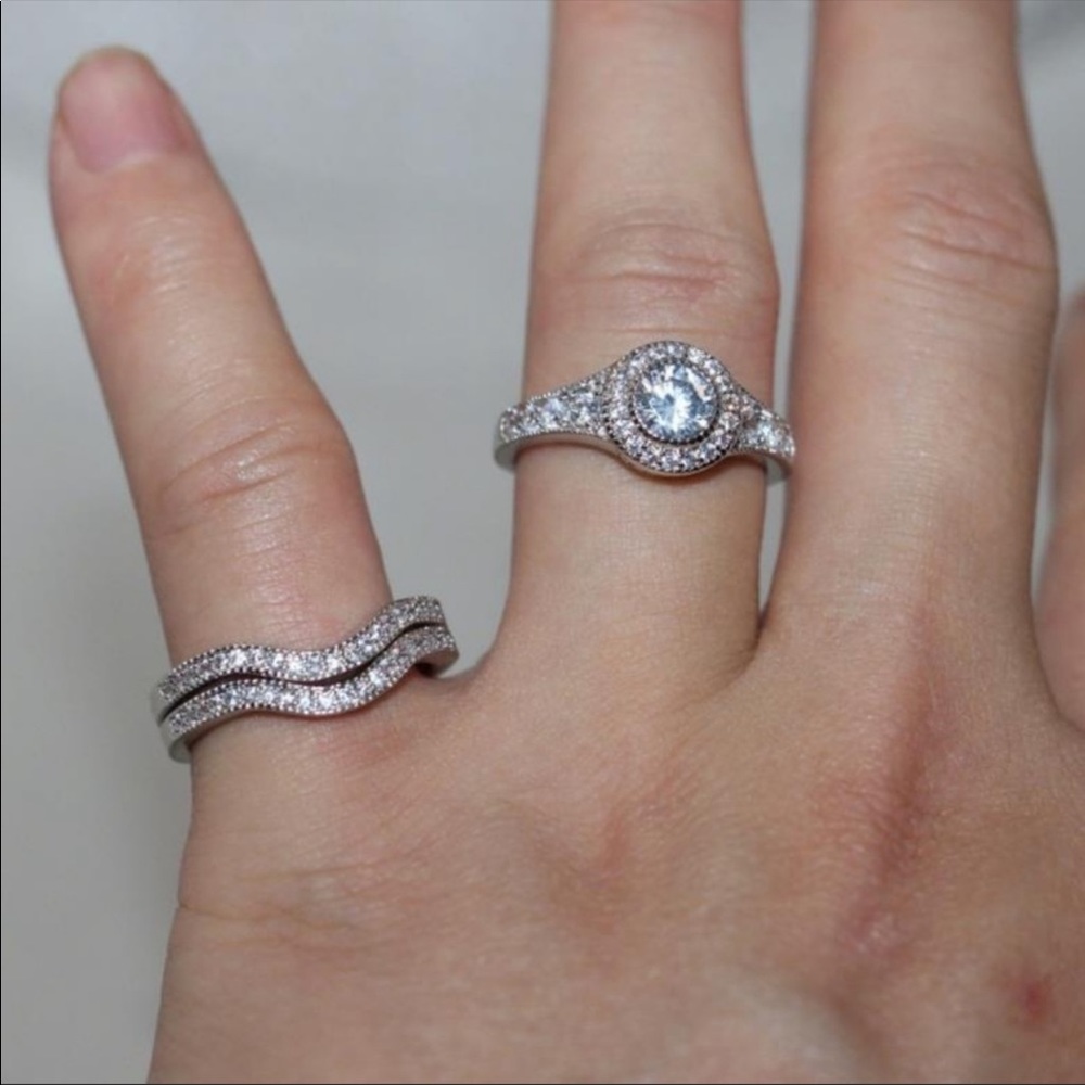 New Halo 925 Silver Engagement Set Diamond Ring - Picture 7 of 7